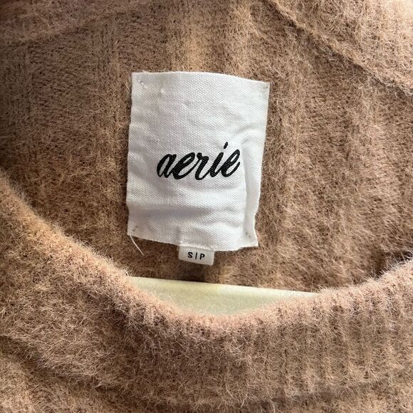 Aerie Buttercream Crew Oversized Slouchy Sweater Small Cappucino Tan cozy soft - Picture 6 of 8